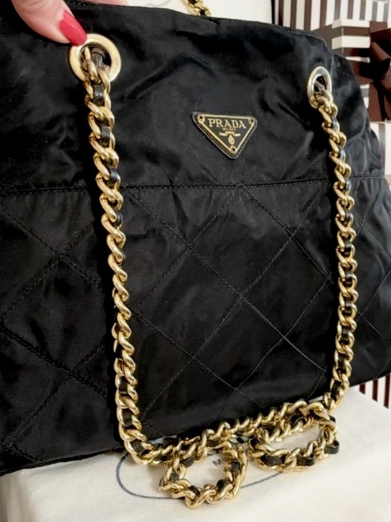 Prada Handbags - PradaBlack Quilted Nylon Shoulder Bag with Gold Chain Handles!⭐️Open to Offers
